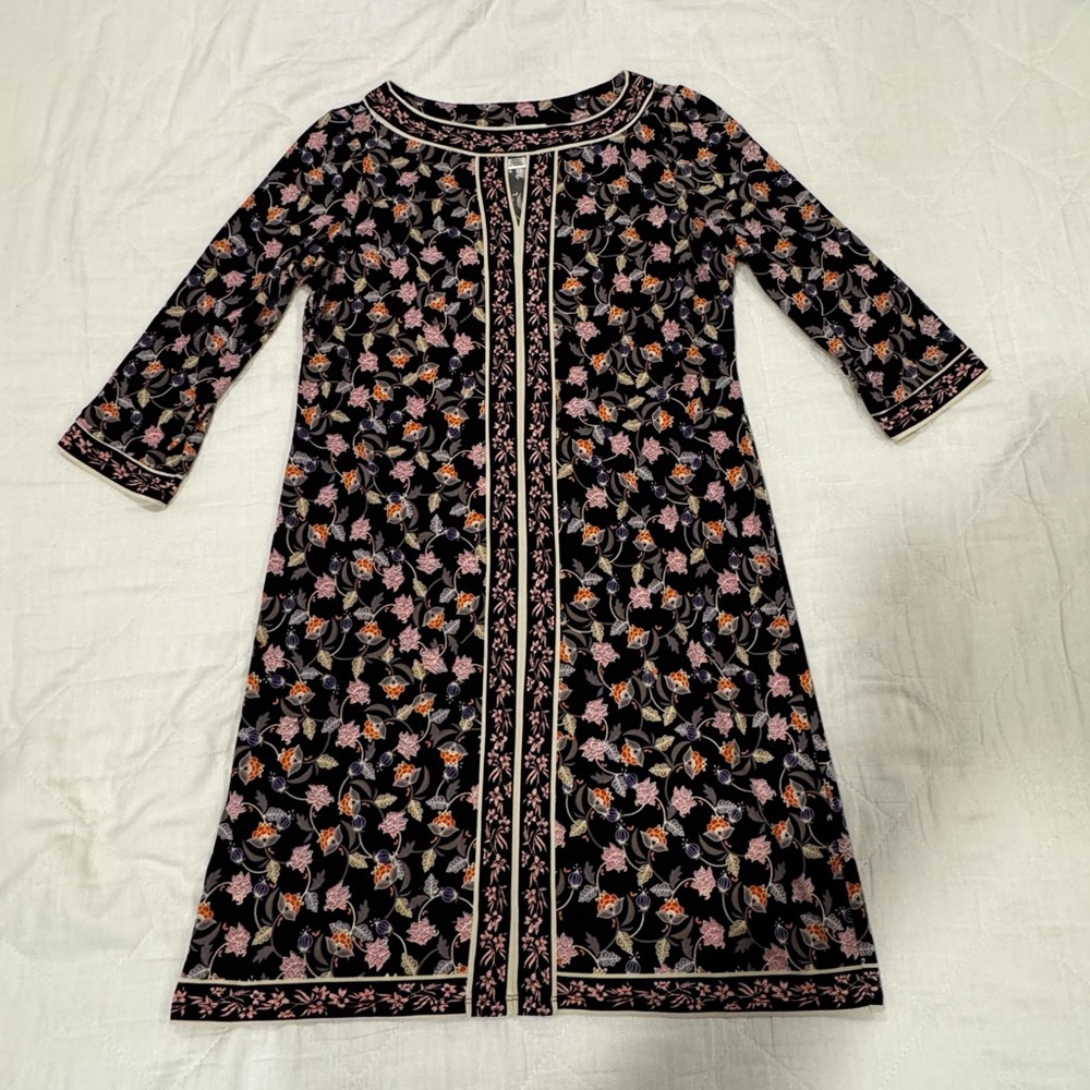 Wisp Black Floral Dress with Pink and Orange Details